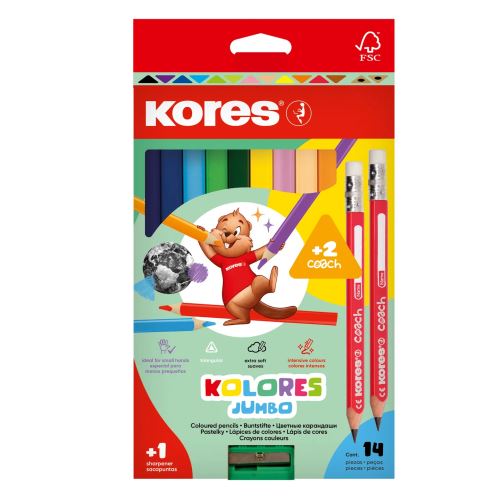 Pastelky trojhranné KORES - JUMBO KOLORES - 12ks+2ks 93514.21