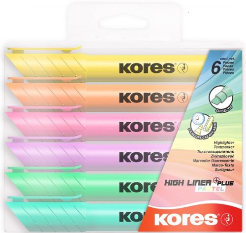 Zvýrazňovač KORES - High Liner PLUS PASTEL - 6ks - 0,5-5mm   36060