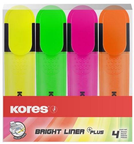 Zvýrazňovač KORES - Bright Liner - 4ks - 0,5-5mm, plochý - klínový hrot   36140