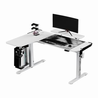 Herní stůl ULTRADESK WINGER - bílý, 111x155x60 cm, 75-122 cm, elektricky nastavitelná výšk