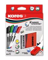 Stíratelný popisovač KORES - K-Marker - 4ks +houba barevná   20863.06