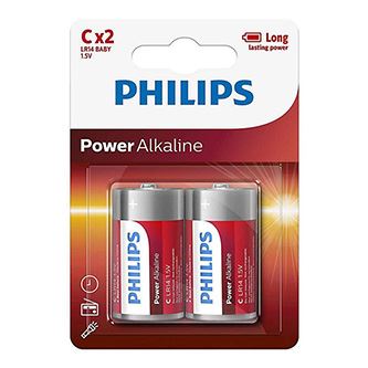 Baterie alkalická, C (LR14), C, 1.5V, PHILIPS, blistr, 2-pack, LR14P2B/10, Power Alkaline