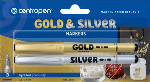 Univerzální popisovač CENTROPEN GOLD&SILVER 2690/2, zlatý a stříbrný, 1,5-3mm, kulatý