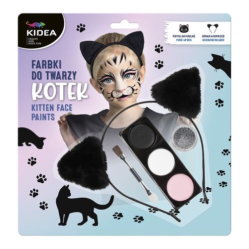 Barvy na obličej KOČKA - 3 barvy + štětec a čelenka