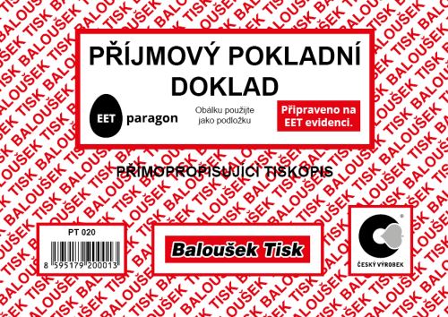 Příjmový pokladní doklad A6 propisující PT020