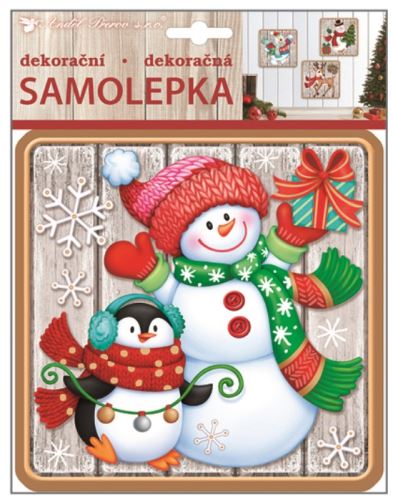 Samolepka plastická 23x18 cm, sněhulák s tučňákem     10355