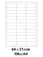 Etikety Print Emy 64x21mm, bílé, 39 ks/arch, 100 archů, samolepící