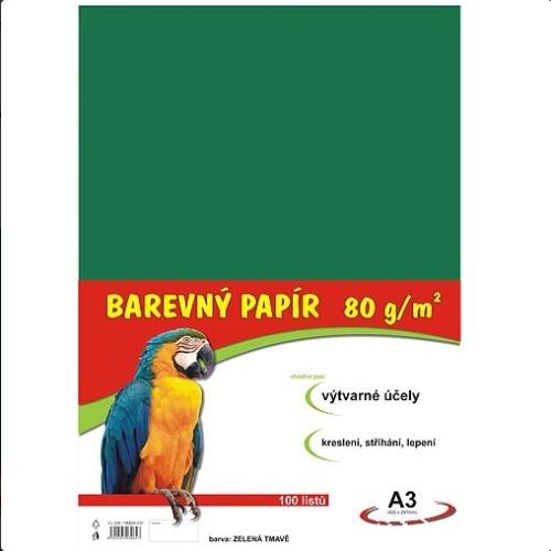 Papír pro výt.výchovu A3/80g/100 tm.zelený