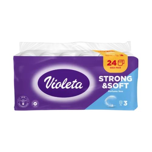 Toaletní papír VIOLETA Pure&Strong 3vrst. 100%cel. bal.4x24r., 110útr.,13,2m,