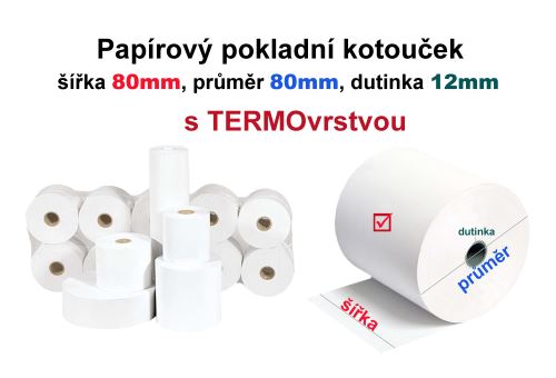 Papírový pokladní kotouček TERMO, 80/80/12mm, 5m, 1ks/5/45 