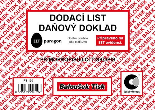 Dodací list - daňový doklad A6, propisující PT130