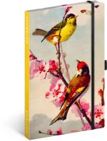 Notes Ptáčci – sakura Kateřiny Winterové, linkovaný, 13 x 21 cm   A-35793